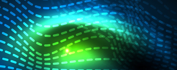 Obraz premium Gładkie linie fal na niebieskim tle światła neonowego. Świecąca abstrakcyjna fala na ciemnym, błyszczącym ruchu, magicznym świetle kosmicznym