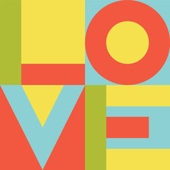 Bright colorful vector print with love letters on squares.