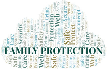 Obraz premium Family Protection word cloud. Wordcloud made with text only.