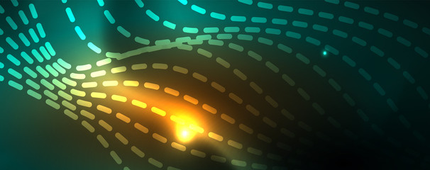 Obraz premium Shiny neon vector wave line abstract background, motion concept