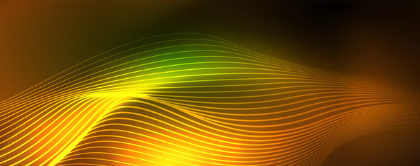 Shiny neon vector wave line abstract background, motion concept