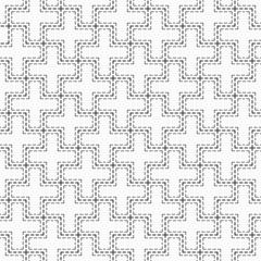 Abstract seamless pattern of dotted crosses. Vector monochrome background.