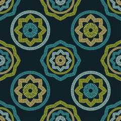 Polka dots seamless pattern. Mosaic of ethnic figures. Patterned texture. Geometric background. Can be used for wallpaper, textile, invitation card, wrapping, web page background.