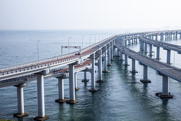 Fototapeta premium Bridge across the sea in Dalian, China