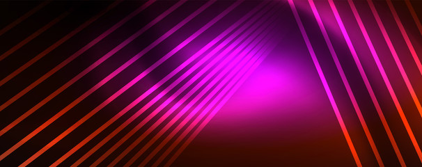 Shiny color neon light with lines, abstract wallpaper, shiny motion, magic space light. Techno abstract background