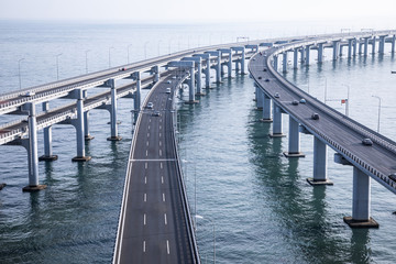 Fototapeta na wymiar Bridge across the sea in Dalian, China