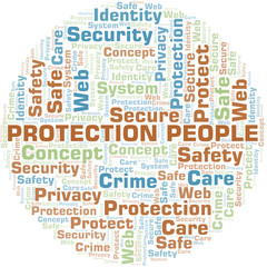 Obraz premium Protection People word cloud. Wordcloud made with text only.