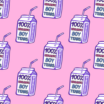 100% Organic Boy Tears drinks seamless pattern. Cute, sassy vector wallpaper.  Pink background. Stock Vector | Adobe Stock