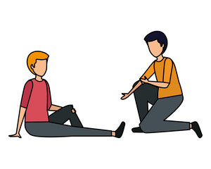 happy young men seated in the floor