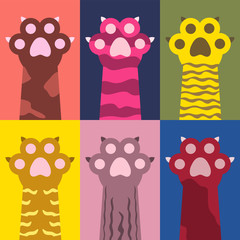 Colorful cat paws with claws pattern
