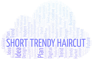 Fototapeta premium Short Trendy Haircut word cloud. Wordcloud made with text only.