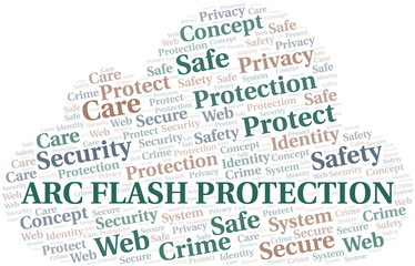 Arc Flash Protection word cloud. Wordcloud made with text only.
