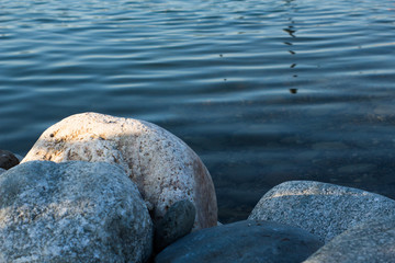 Rocks in water, wet background, summer seashore