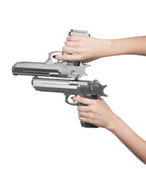 Double pistols in female hand