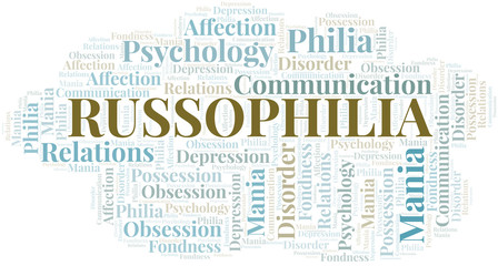Obraz premium Russophilia word cloud. Type of Philia.