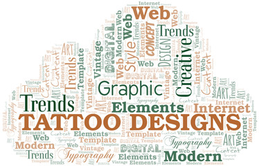 Obraz premium Tattoo Designs word cloud. Wordcloud made with text only.