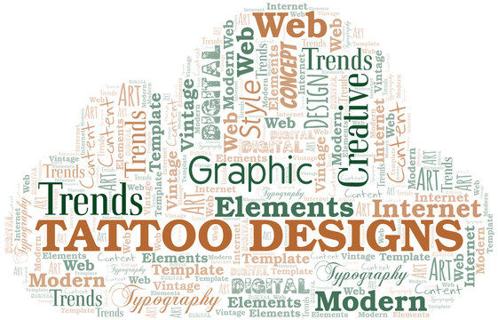 Tattoo Designs word cloud. Wordcloud made with text only.