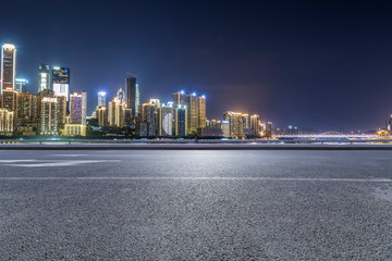 Panoramic skyline and modern business office buildings with empty road,empty concrete square floor