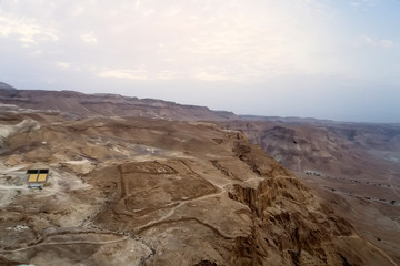 aerial view of the ruins of roman camp at the masada fortress in the arava valley in israel....