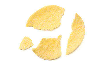 Group of potato chips isolated on white background