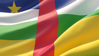 Waved highly detailed close-up flag of Central African Republic. 3D illustration.