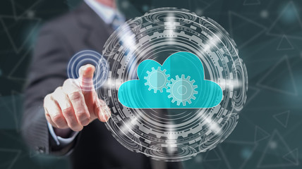 Man touching a cloud technology concept