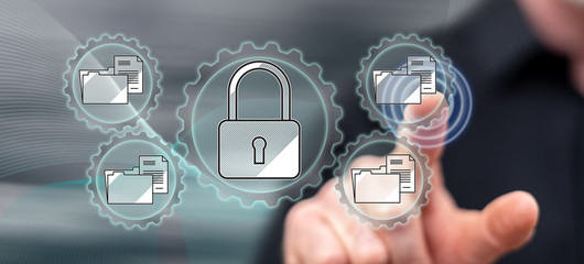 Man touching a data protection concept