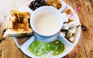 Breakfast with coffee and milk