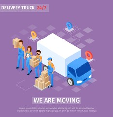 Banner Inscription we are Moving, Delivery Truck.