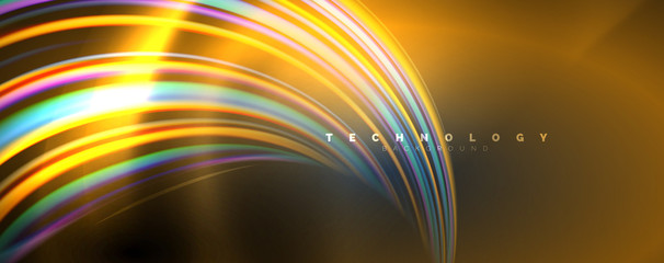 Fluid color rainbow style wave abstract background, techno modern design on black