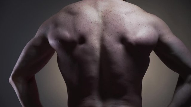 Buff mans back close up, flexing, sports and , 4k