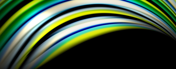 Fluid color rainbow style wave abstract background, techno modern design on black