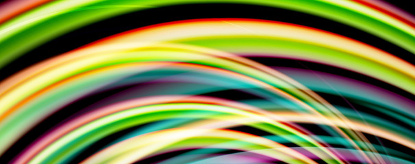 Fluid color rainbow style wave abstract background, techno modern design on black