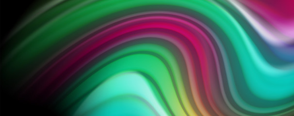 Abstract wave lines fluid rainbow style color stripes on black background. Artistic illustration for presentation, app wallpaper, banner or poster