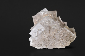 Pyrite on fluorite from Loroñe, Colunga District, Asturias, Spain.
