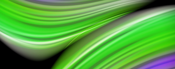 Fluid liquid color wave lines, glowing colorful light effect, abstract composition template. Geometric technology abstract pattern. Movement concept