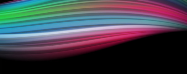Abstract wave lines fluid rainbow style color stripes on black background. Artistic illustration for presentation, app wallpaper, banner or poster