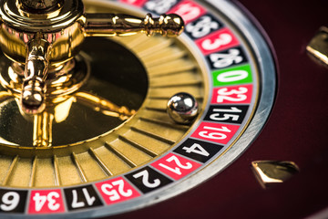 Close Up View on Roulette Drum with Lucky Numbers, Casino Theme
