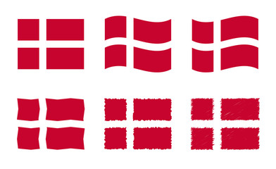 Denmark flag vector illustration set, official colors of Kingdom of Denmark flag