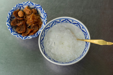 rice in ice water thai food Phetchaburi Thailand