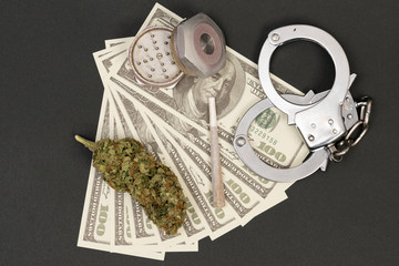 Closeup of marijuana and grinder