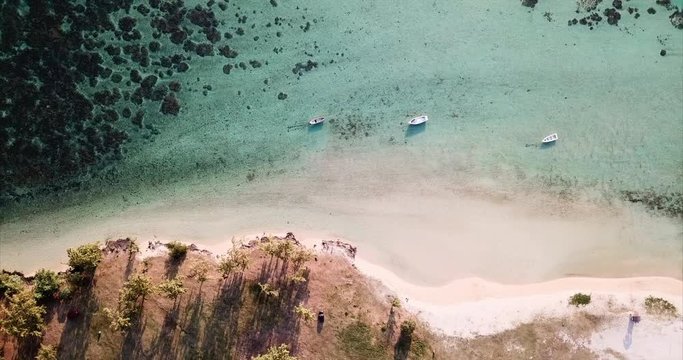 Lockdown Aerial of Bend in Tropical Coastline - Mauritius Island, Mauritius