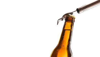 Beer bottle neck closed with bottle opener on top