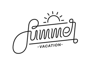 Calligraphic line lettering composition of Summer Vacation on white background.