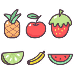 Sweet fruit vector cartoon set isolated on a white background.