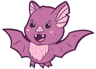 Cute vampire bat cartoon vector character isolated on a white background.