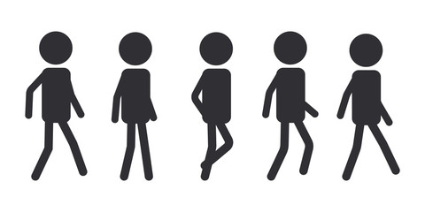 Cartoon character animation walk cycle. Stick figure vector illustration isolated on a white background.