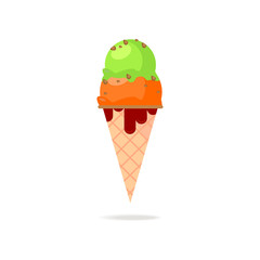 Tasty sweet refreshing cone ice cream with green ball