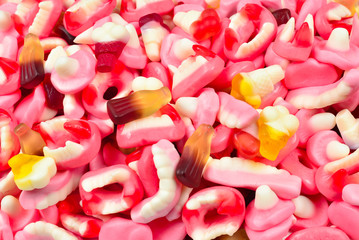 Assorted gummy candies. Top view. Jelly  sweets.