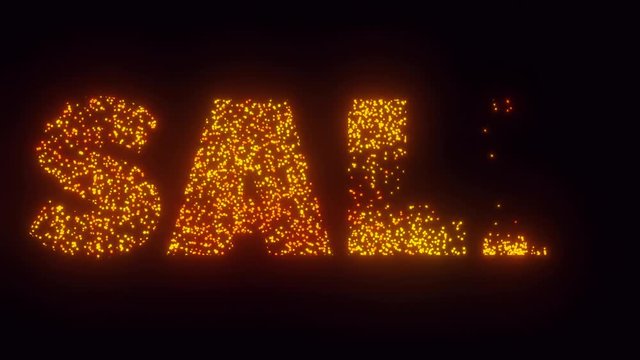 Sale Text On Black Background, 3 Fonts Versions Flying Sparks, Particles Looping 2D Animation